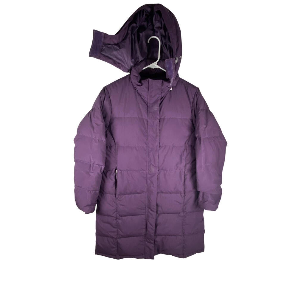 L.L.Bean Coat Womens Medium Purple Long Down Puffer Hooded Zip Pockets Parka